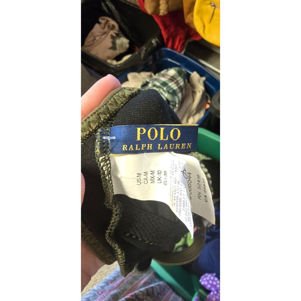 Ralph Lauren Polo One Piece Swimsuit Snap Front Cross Back Olive Green M Prep - Picture 7 of 8